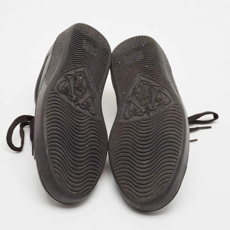 Pre Owned Gucci Black Leather and Python Embossed Leather Ace Low Top Sneakers Size 38.5