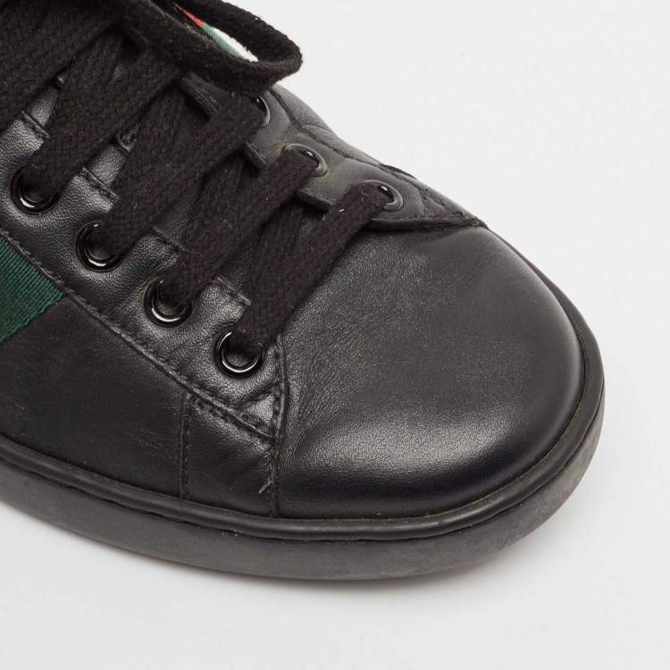 Pre Owned Gucci Black Leather and Python Embossed Leather Ace Low Top Sneakers Size 38.5