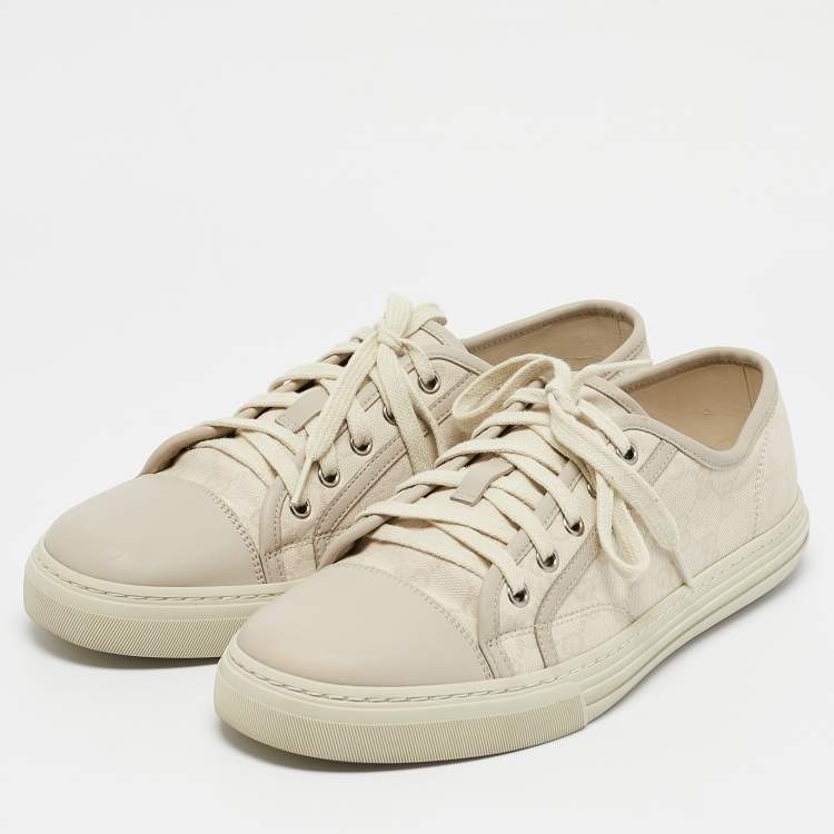 Pre Owned Gucci Off-White Leather And GG Canvas Low Top Sneakers Size 42