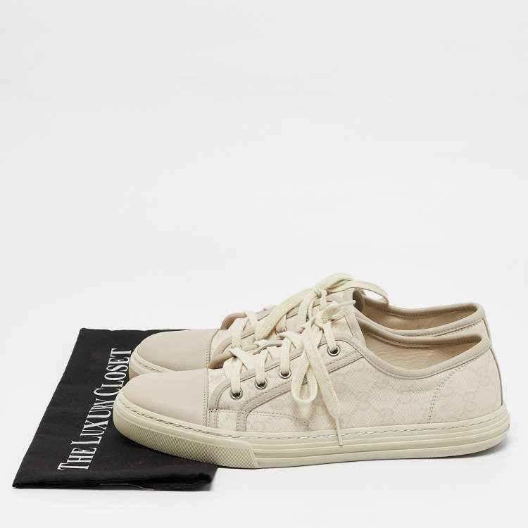 Pre Owned Gucci Off-White Leather And GG Canvas Low Top Sneakers Size 42