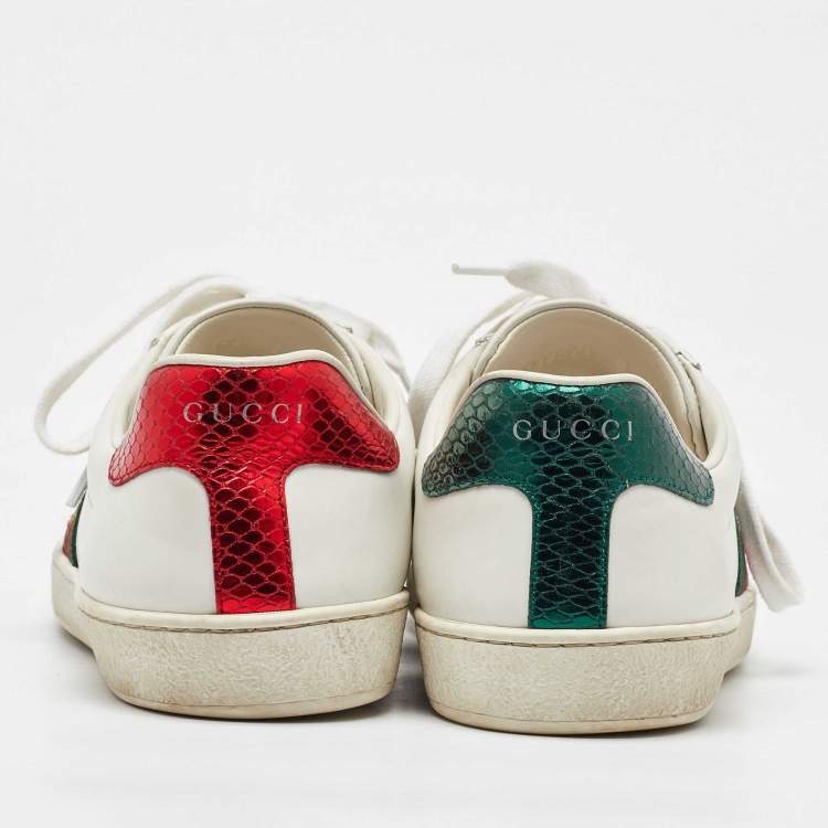 مملوكة مسبقًا Gucci White Leather Embroidered Bee Web Ace Low Top Sneakers Size 42