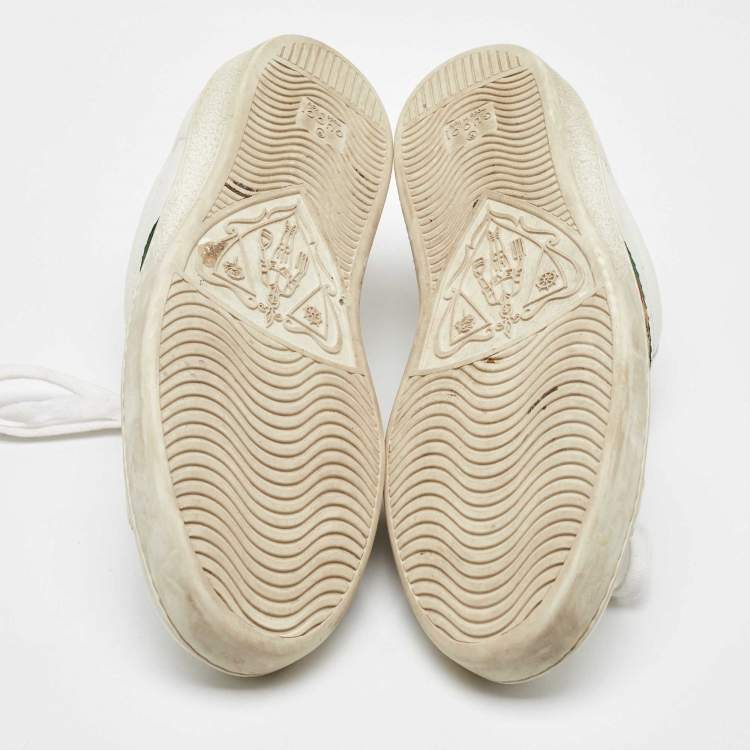مملوكة مسبقًا Gucci White Leather Embroidered Bee Web Ace Low Top Sneakers Size 42