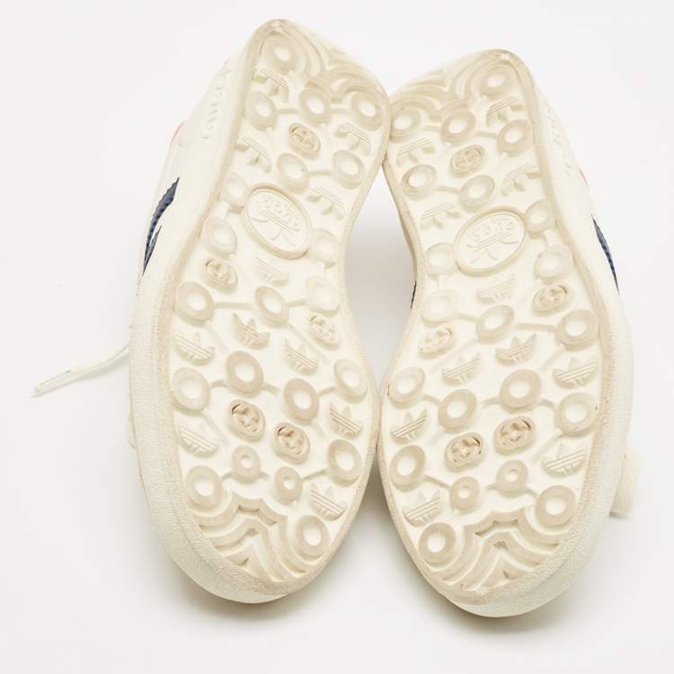 Pre Owned Adidas x Gucci White/Grey Leather and Suede Gazelle Low Top Sneakers Size 41.5
