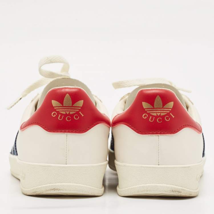 Pre Owned Adidas x Gucci White/Grey Leather and Suede Gazelle Low Top Sneakers Size 41.5