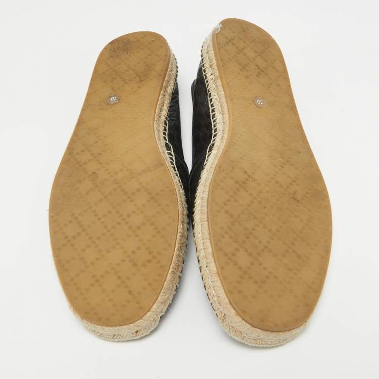 Pre Owned  Gucci Black Microguccissima Leather Slip On Espadrille Flats Size 44