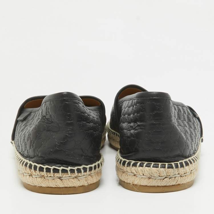 Pre Owned  Gucci Black Microguccissima Leather Slip On Espadrille Flats Size 44