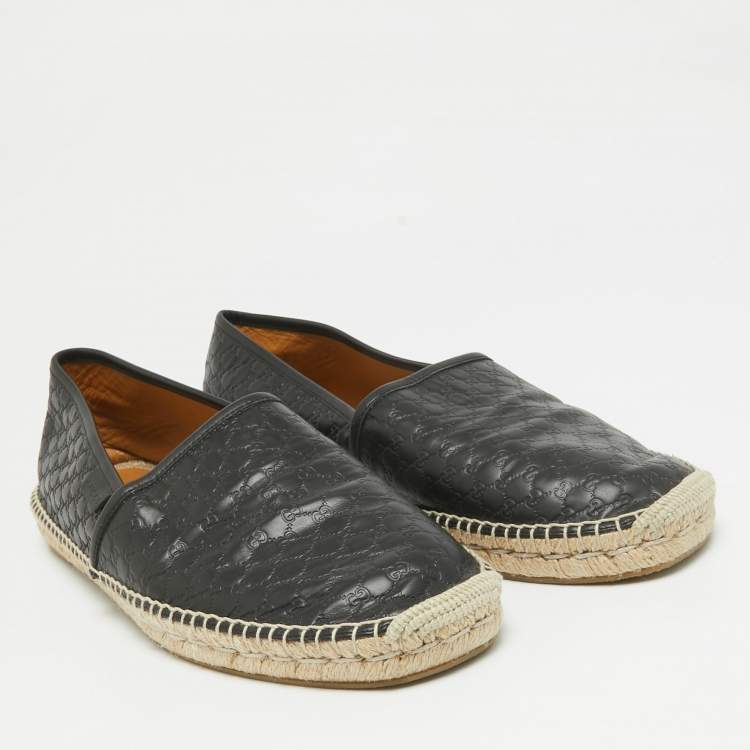 Pre Owned  Gucci Black Microguccissima Leather Slip On Espadrille Flats Size 44