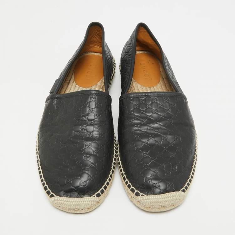 Pre Owned  Gucci Black Microguccissima Leather Slip On Espadrille Flats Size 44