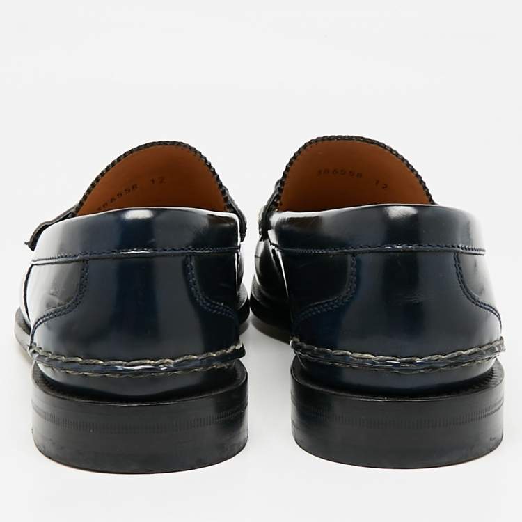 Pre Owned Gucci Navy Blue Leather Horsebit Slip On Loafers Size 46