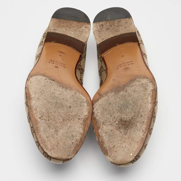 Pre Owned Gucci Beige/Brown GG Canvas and Leather Paride Loafers Size 42