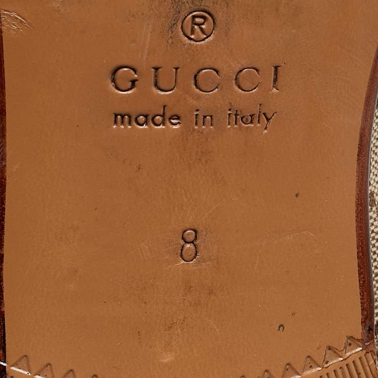 Pre Owned Gucci Beige/Brown GG Canvas and Leather Paride Loafers Size 42