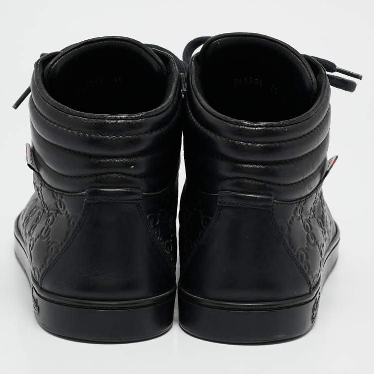 مملوكة مسبقًا Gucci Black Guccissima Leather Web High Top Sneakers Size 44