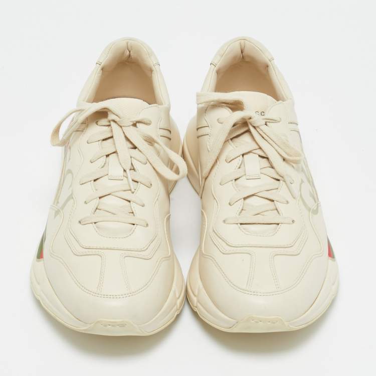 مملوكة مسبقًا Gucci Cream Leather Vintage Logo Rhyton Sneakers Size 44