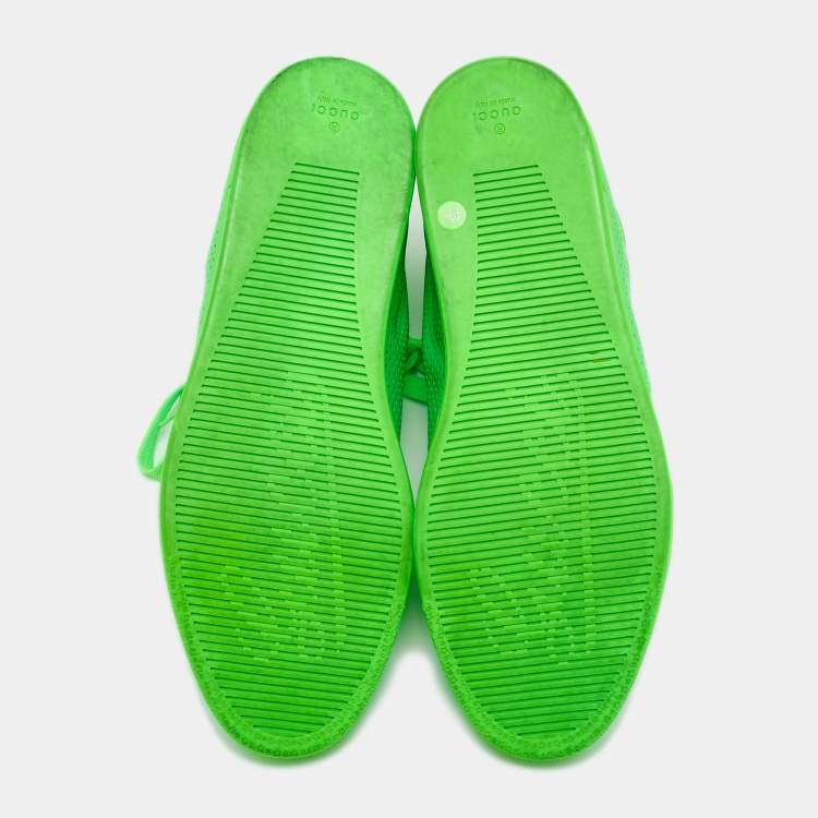 Pre Owned Gucci Neon Green Perforated Leather Coda High Top Sneakers Size 42.5