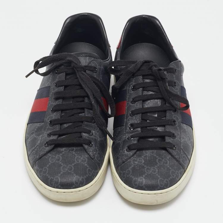 Pre Owned Gucci Black GG Supreme Canvas Web Ace Sneakers Size 43.5