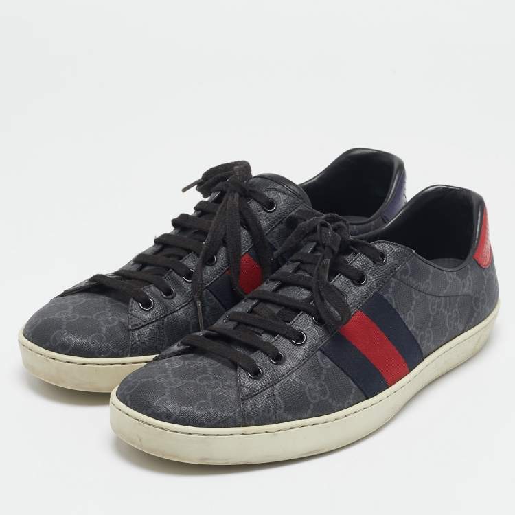 Pre Owned Gucci Black GG Supreme Canvas Web Ace Sneakers Size 43.5