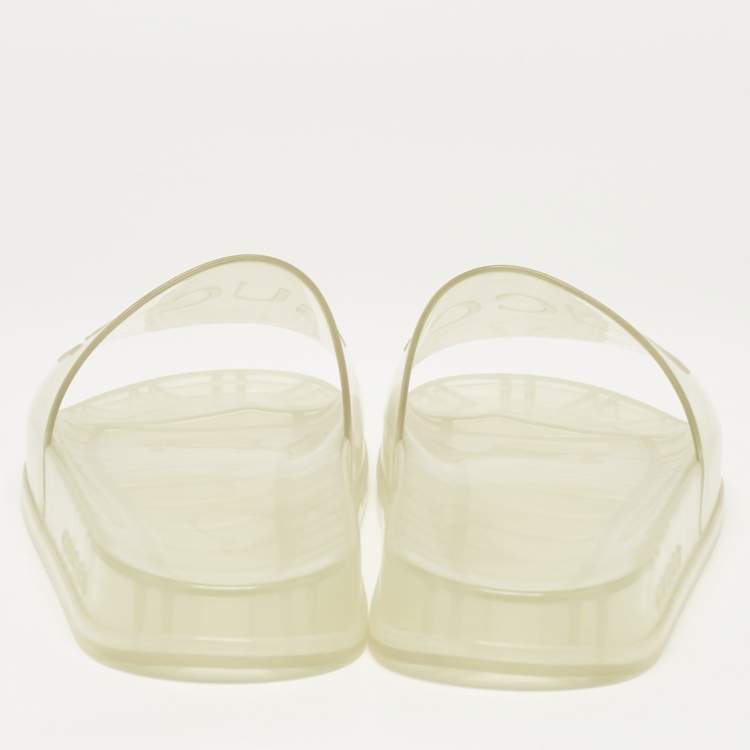 Pre Owned Gucci Transparent Rubber Logo Slide Sandals Size 44