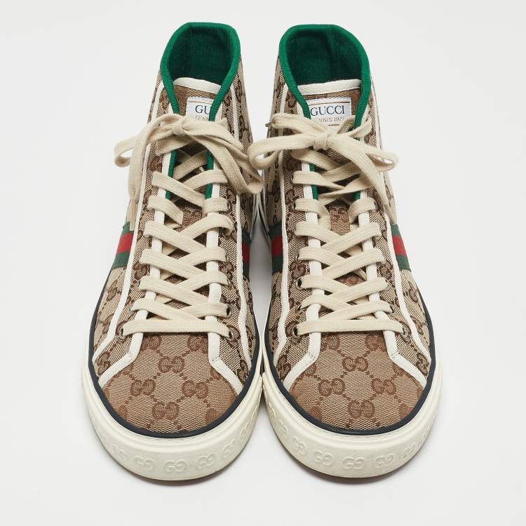 Pre Owned Gucci Beige/Ebony GG Canvas Tennis 1977 Sneakers Size 43