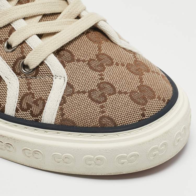 Pre Owned Gucci Beige/Ebony GG Canvas Tennis 1977 Sneakers Size 43