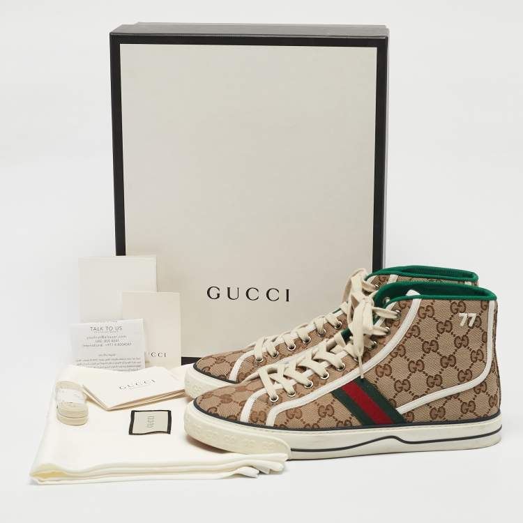 Pre Owned Gucci Beige/Ebony GG Canvas Tennis 1977 Sneakers Size 43