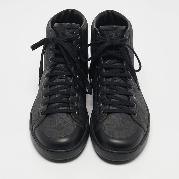 Pre Owned Gucci Black GG Supreme Canvas and Leather Brooklyn Sneakers Size 44