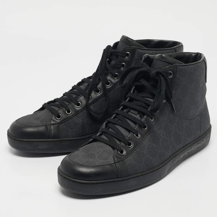 Pre Owned Gucci Black GG Supreme Canvas and Leather Brooklyn Sneakers Size 44