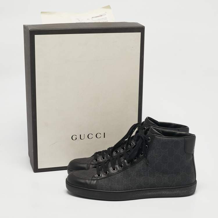 Pre Owned Gucci Black GG Supreme Canvas and Leather Brooklyn Sneakers Size 44