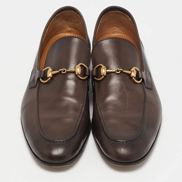 Pre Owned Gucci Brown Leather Jordaan Loafers Size 41