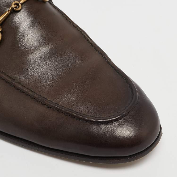 Pre Owned Gucci Brown Leather Jordaan Loafers Size 41