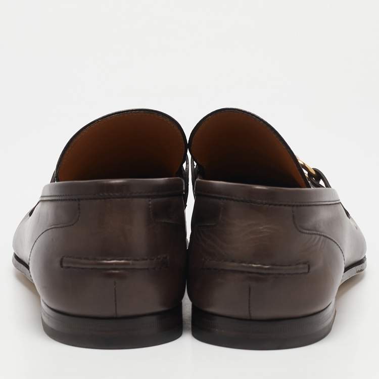 Pre Owned Gucci Brown Leather Jordaan Loafers Size 41