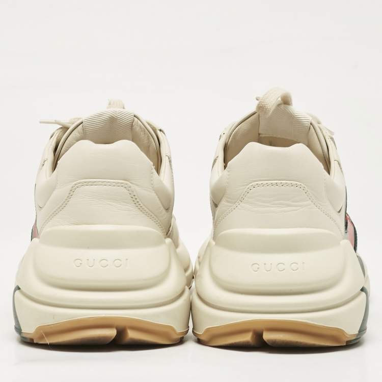 Pre Owned Gucci Cream Leather Web Rhyton Sneakers Size 41