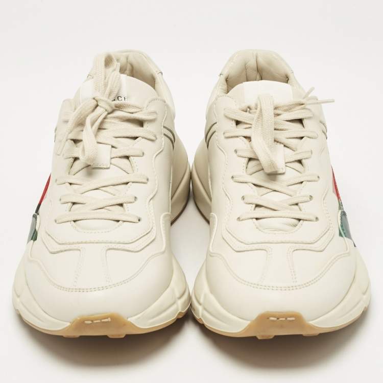 Pre Owned Gucci Cream Leather Web Rhyton Sneakers Size 41