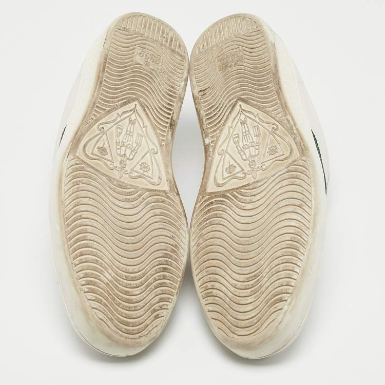 Pre Owned Gucci White Crocodile Leather and Leather Ace Lace Up Sneakers Size 44.5