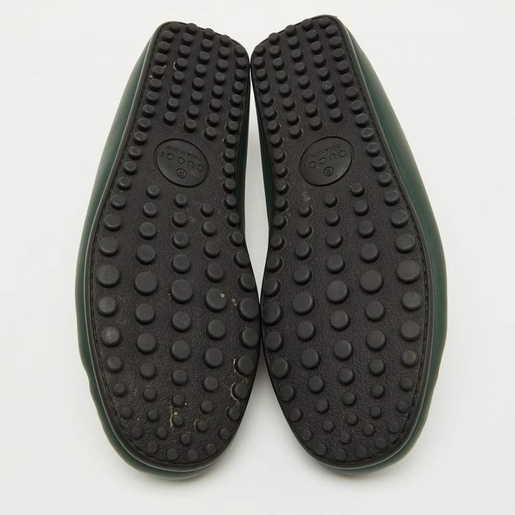 Pre Owned Gucci Dark Green Guccissima Leather Slip On Loafers Size 42.5
