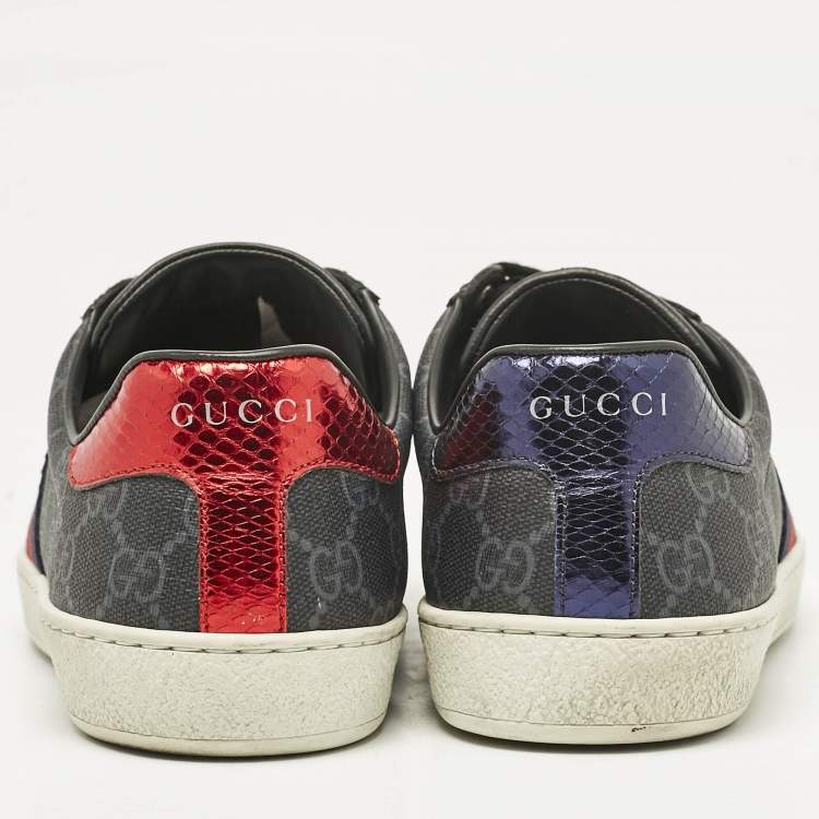 Pre Owned Gucci Black GG Supreme Canvas Web Ace Sneakers Size 39.5