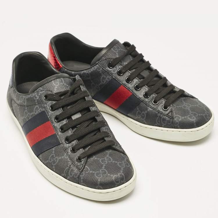 Pre Owned Gucci Black GG Supreme Canvas Web Ace Sneakers Size 39.5