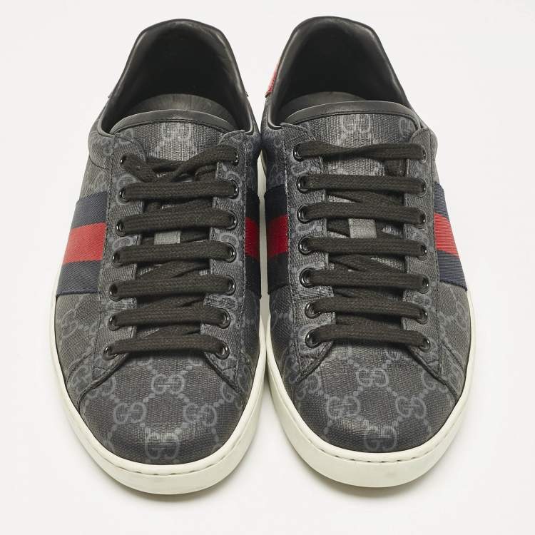 Pre Owned Gucci Black GG Supreme Canvas Web Ace Sneakers Size 39.5