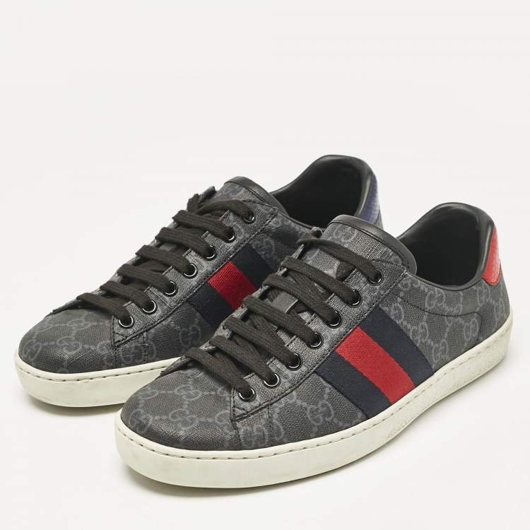 Pre Owned Gucci Black GG Supreme Canvas Web Ace Sneakers Size 39.5