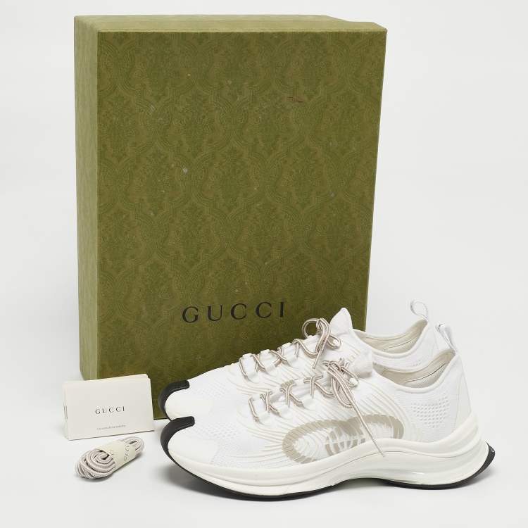 Pre Owned Gucci White Knit Fabric Run Sneakers Size 43.5