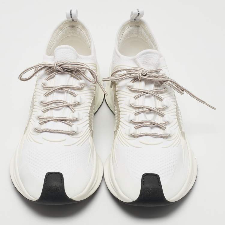 Pre Owned Gucci White Knit Fabric Run Sneakers Size 43.5