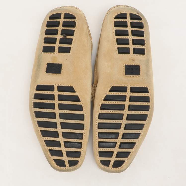 Pre Owned Gucci Yellow Suede Horsebit Slip On Loafers Size 42.5