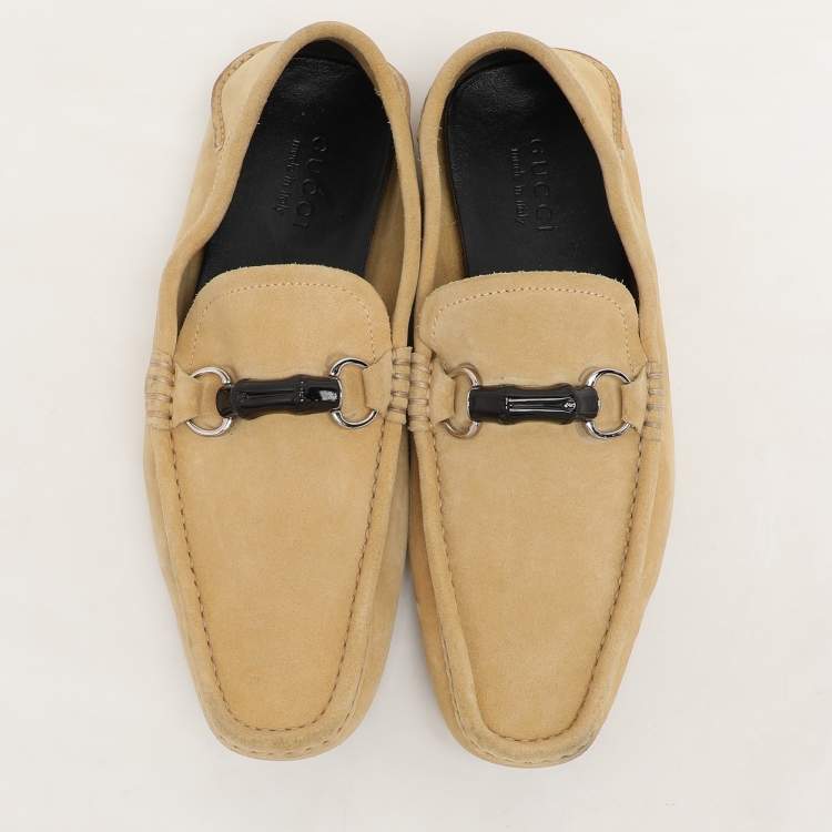 Pre Owned Gucci Yellow Suede Horsebit Slip On Loafers Size 42.5