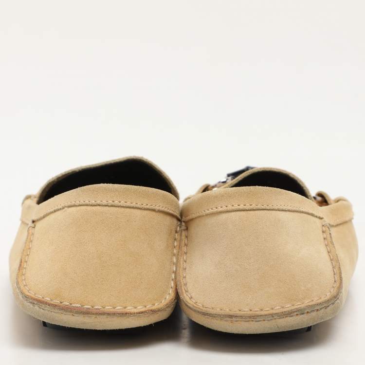 Pre Owned Gucci Yellow Suede Horsebit Slip On Loafers Size 42.5