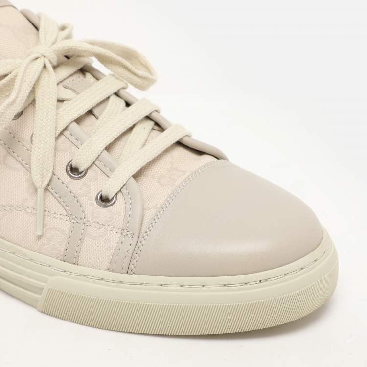 Pre Owned Gucci Grey GG Canvas and Leather Low Top Sneakers Size 42
