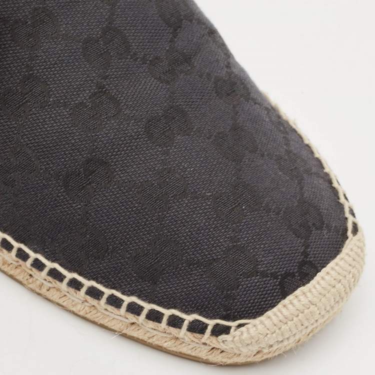 Pre Owned Gucci Black/Blue GG Canvas and Leather Espadrille Flats Size 44.5