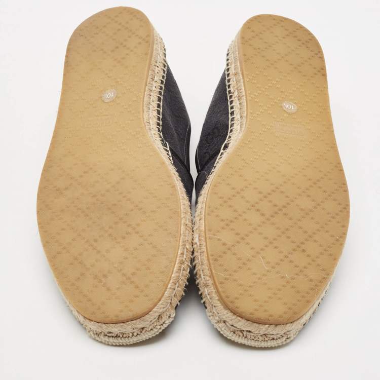 Pre Owned Gucci Black/Blue GG Canvas and Leather Espadrille Flats Size 44.5
