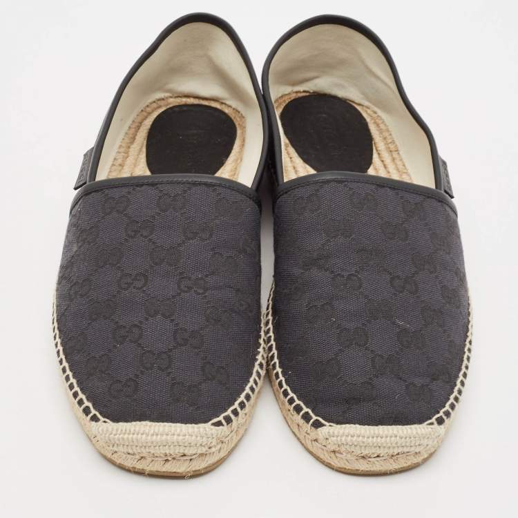 Pre Owned Gucci Black/Blue GG Canvas and Leather Espadrille Flats Size 44.5