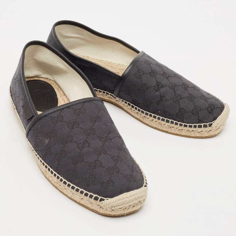 Pre Owned Gucci Black/Blue GG Canvas and Leather Espadrille Flats Size 44.5