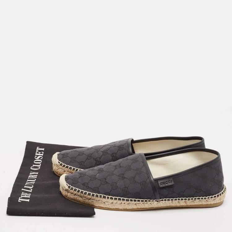 Pre Owned Gucci Black/Blue GG Canvas and Leather Espadrille Flats Size 44.5