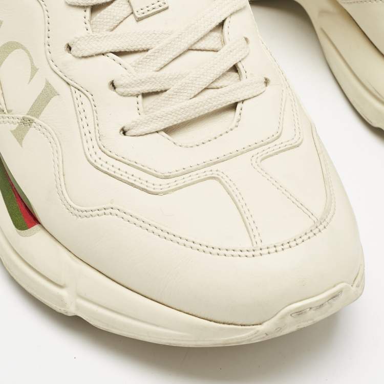 Pre Owned Gucci Cream Leather Vintage Logo Rhyton Sneakers Size 40